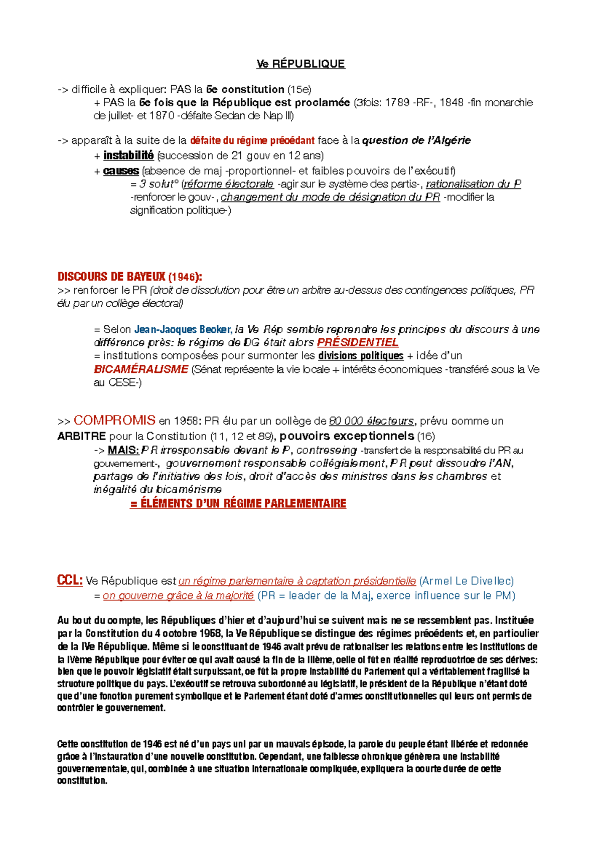 À propos de la Ve République - Fiche d'étude (15e) - Studocu