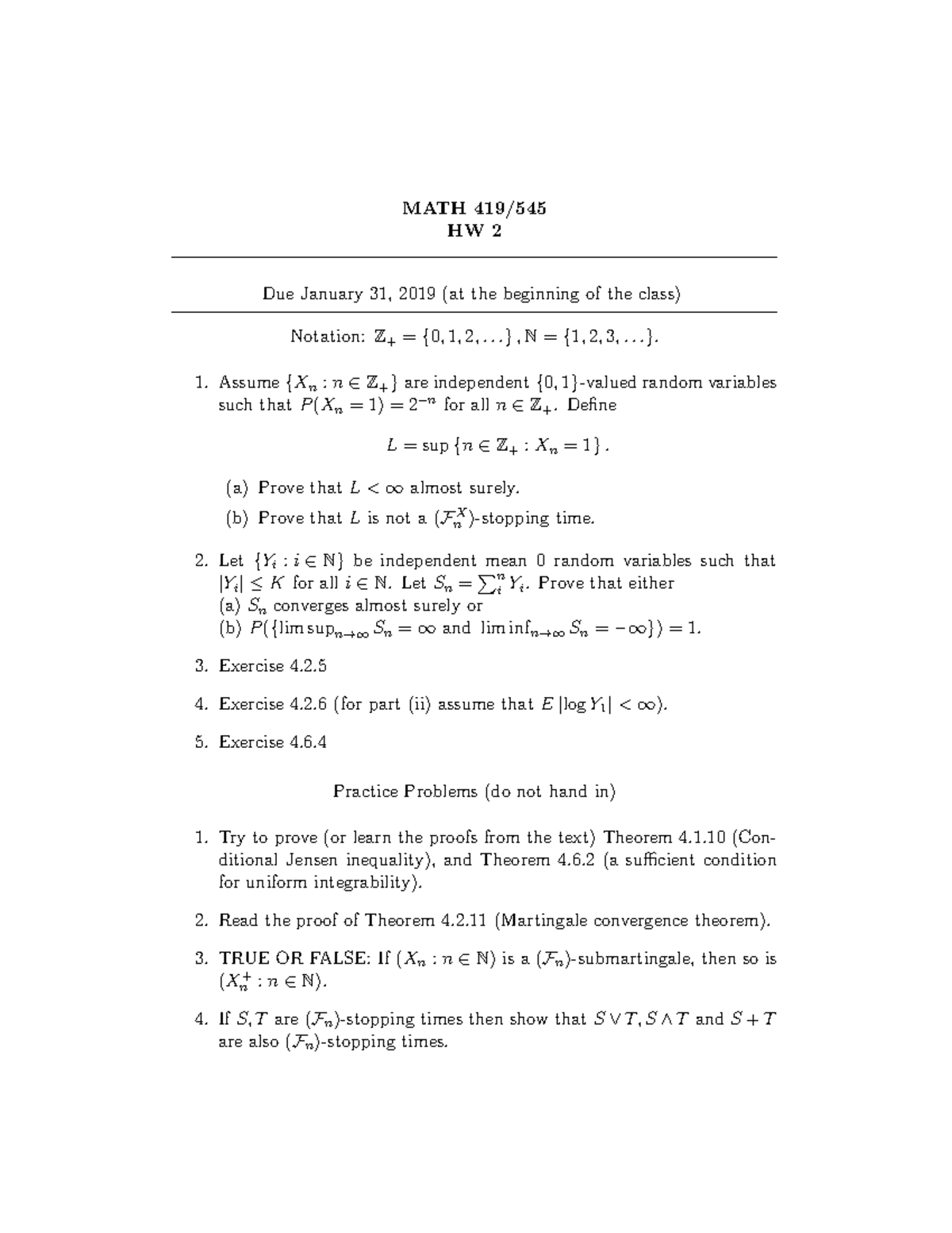 MATH 419 HW 2 Solutions and Exercises - Due Jan 31, 2019 - Studocu