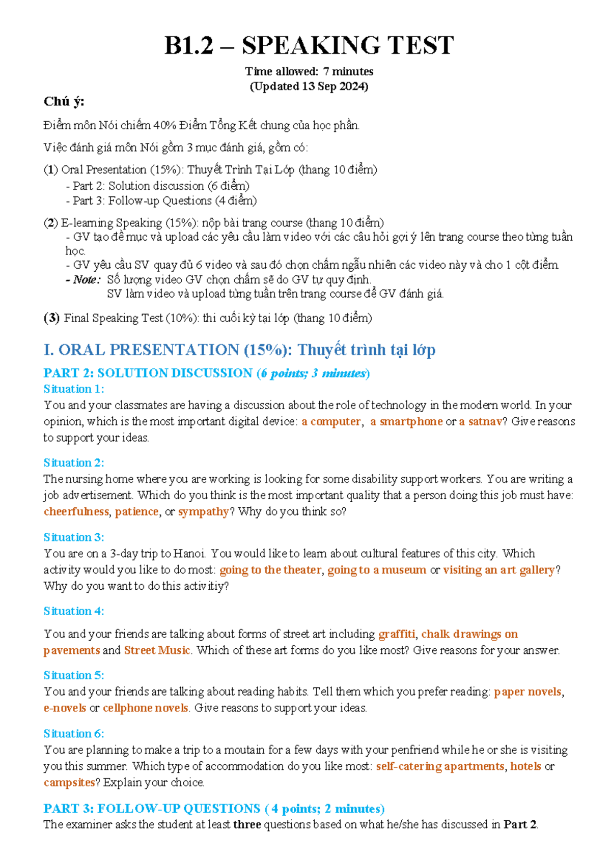 B1.2 – Speaking Test Guidelines and Evaluation Criteria - Studocu