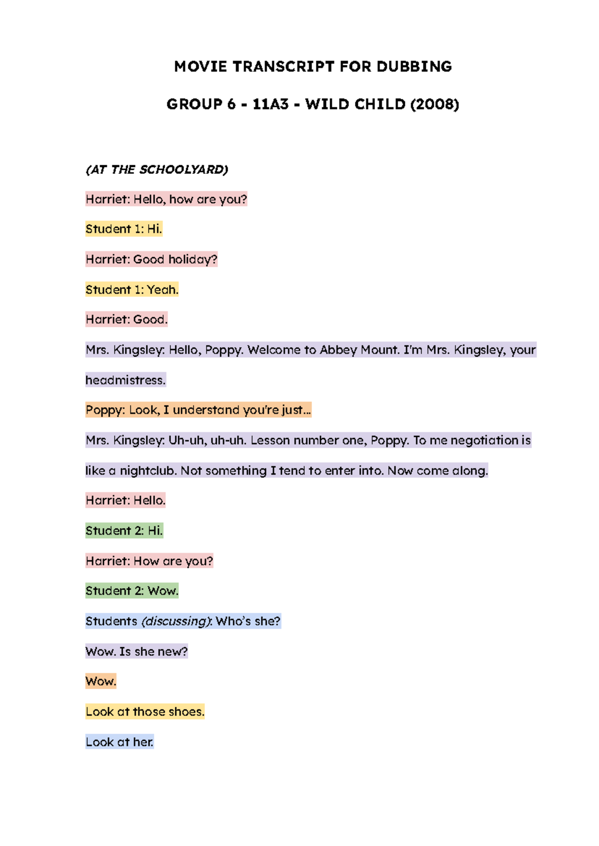 MOVIE TRANSCRIPT FOR GROUP 6 11A3: WILD CHILD (2008) - Studocu