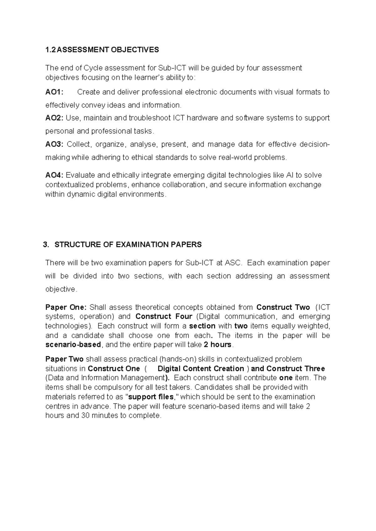 UACE ICT Sample Paper: Assessment Objectives & Exam Structure - Studocu