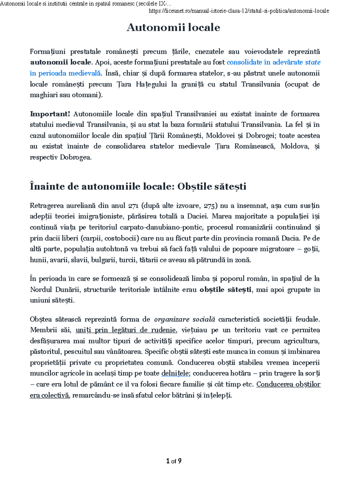 Autonomii locale și institutii centrale în spațiul românesc (IX-XVIII ...