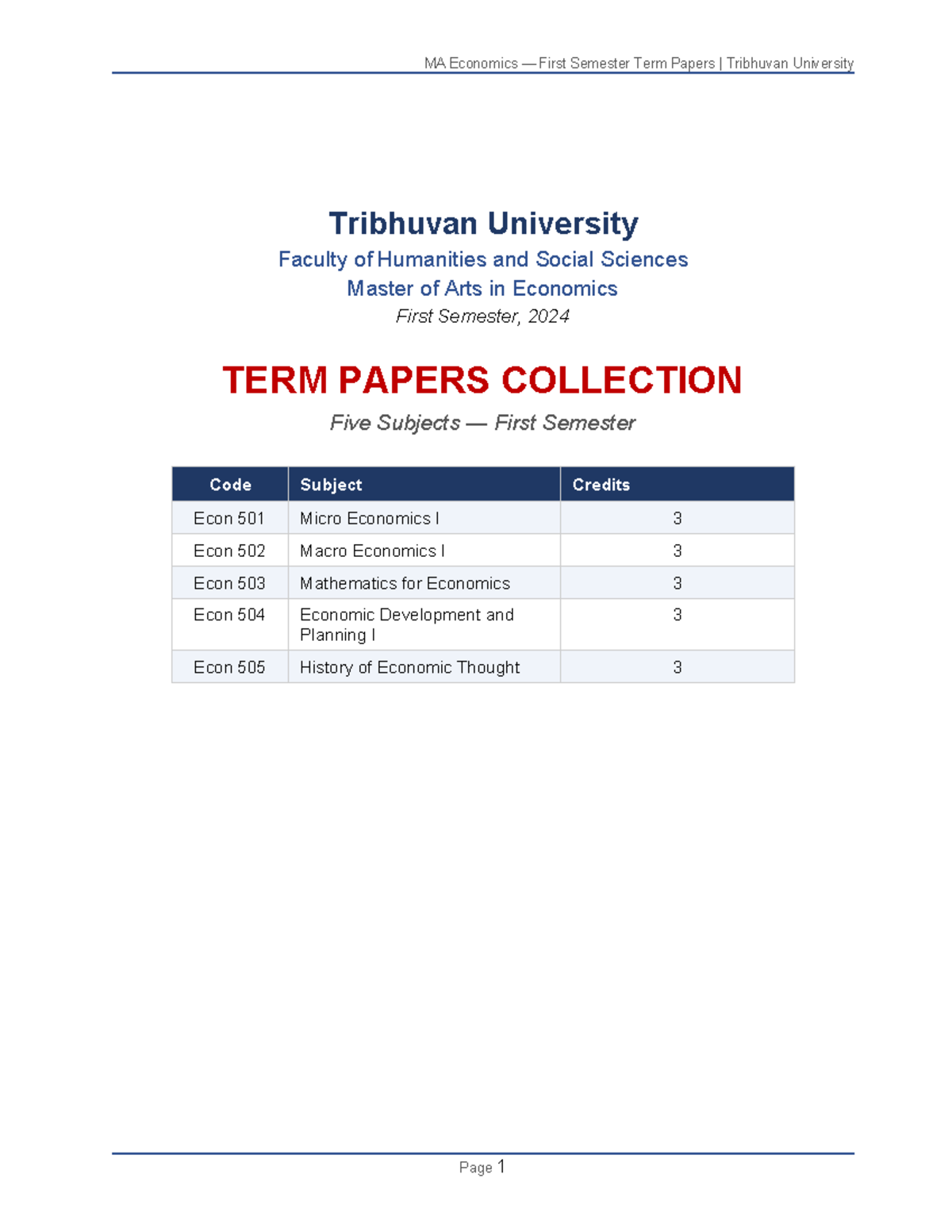 MA Economics First Semester Term Papers Collection - 2024 - Studocu