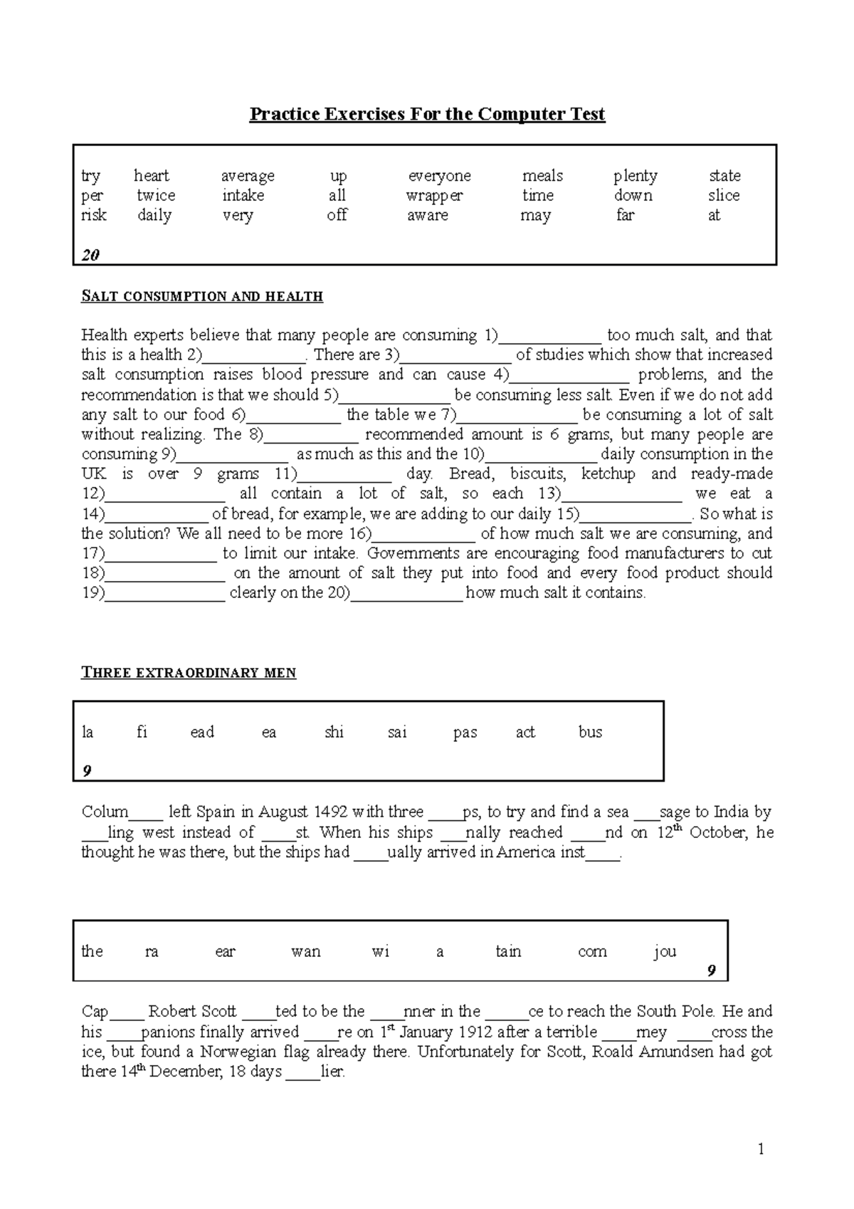 B2 Computer Test Practice Exercises: Health, History, and Language ...