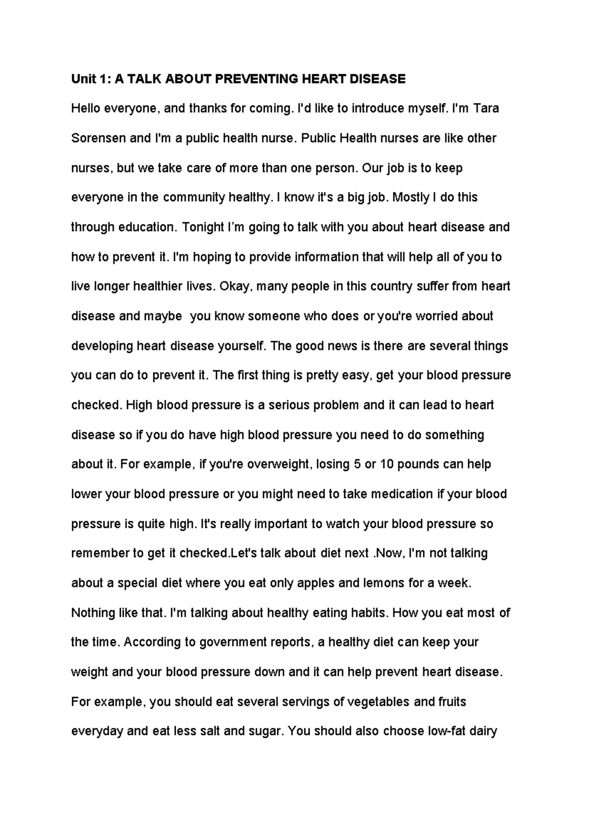 Unit 1: Preventing Heart Disease - Health Education Insights - Studocu