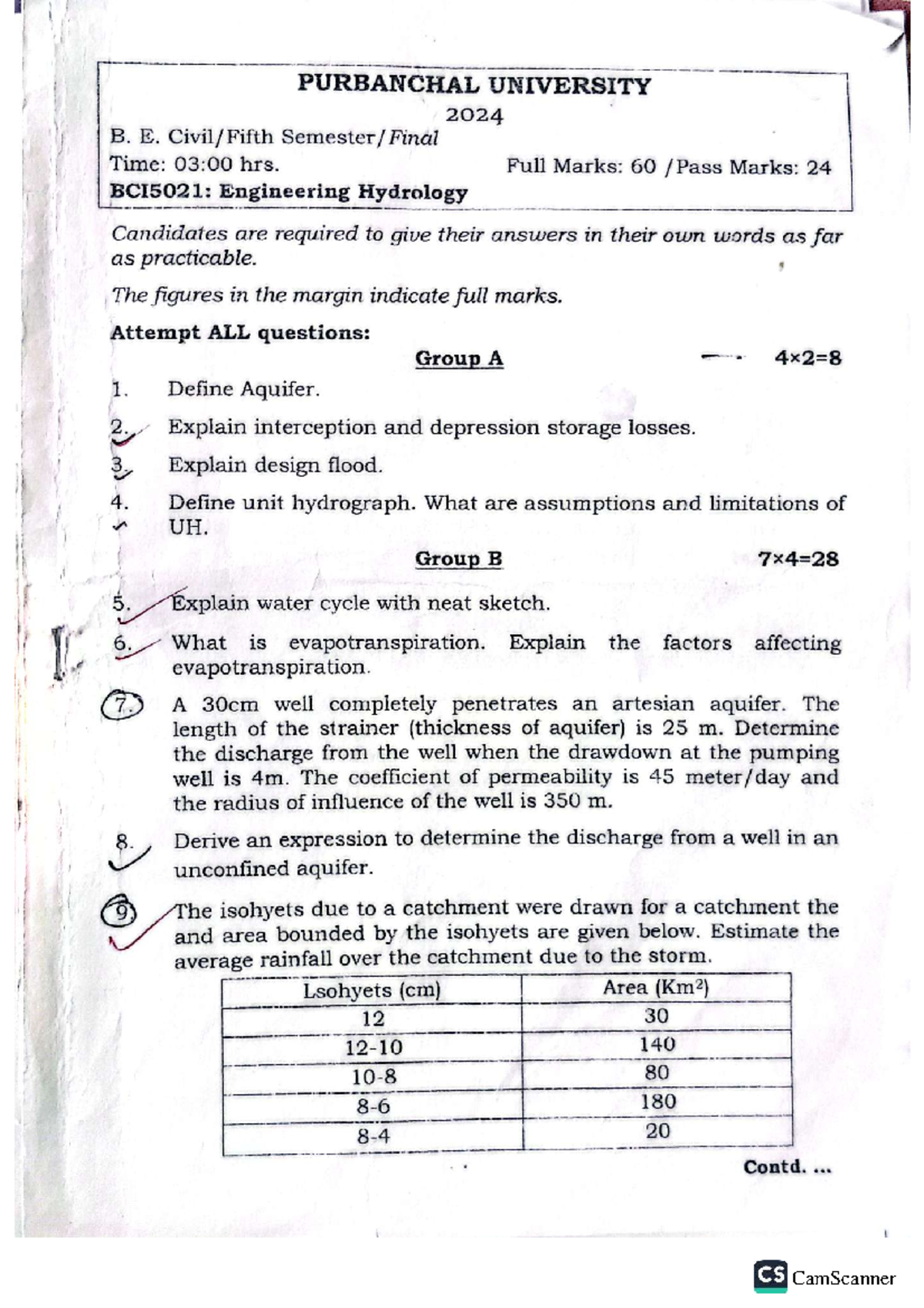 BCI5021: Engineering Hydrology - 2024 Model Exam Paper - Studocu