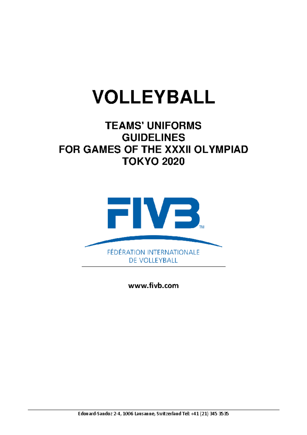 FIVB Volleyball Uniform Guidelines for Tokyo 2020 Games Update - Studocu
