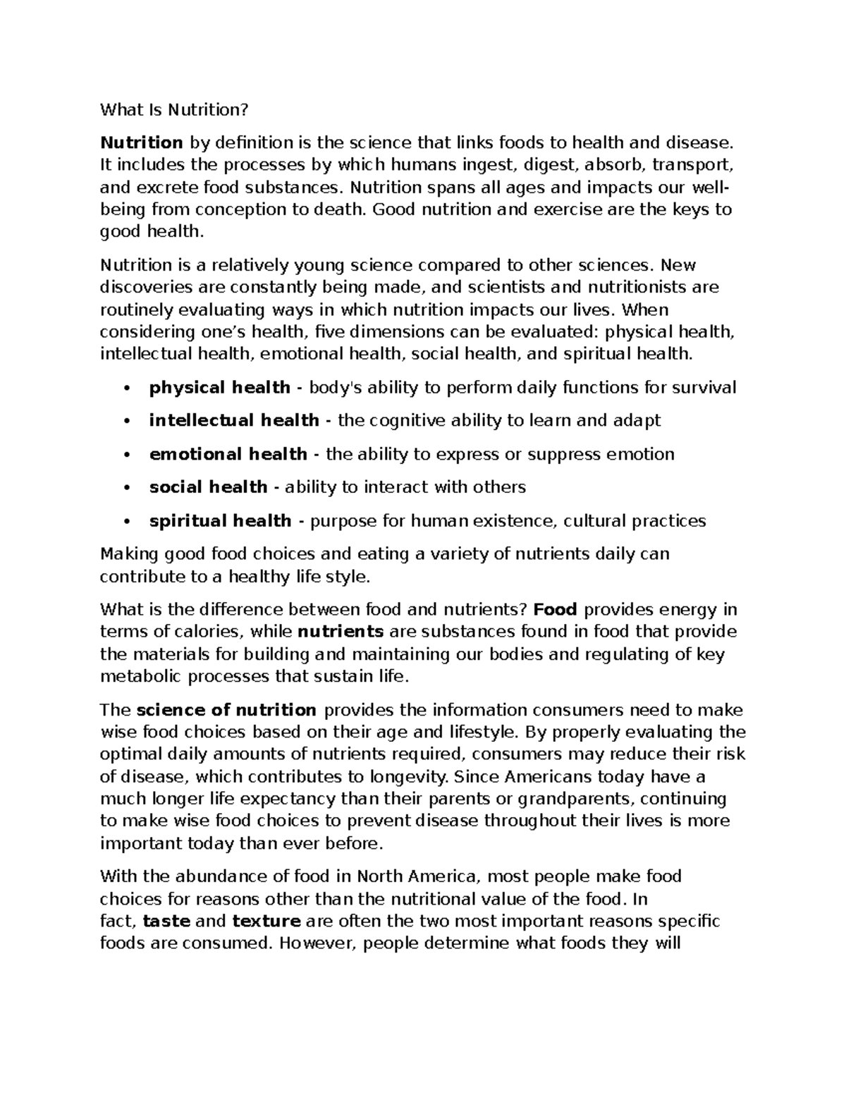 Nutrition Science Overview: Module 1 Notes (Course Code: NUT101) - Studocu