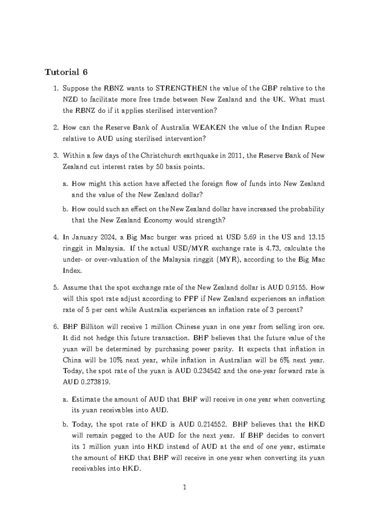 FINC305 Tutorial 6: Currency Intervention and Exchange Rate Analysis ...