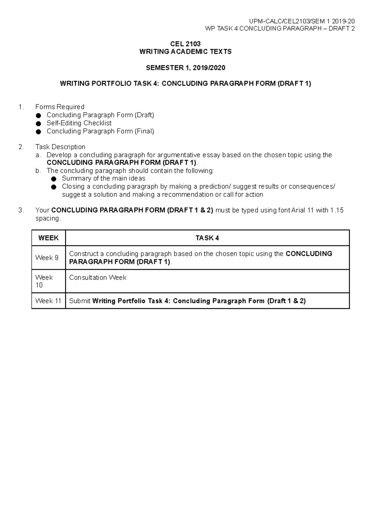 CEL 2103 - WP TASK 4 - Concluding Paragraph Draft 2 - UPM-CALC/CEL2103 ...