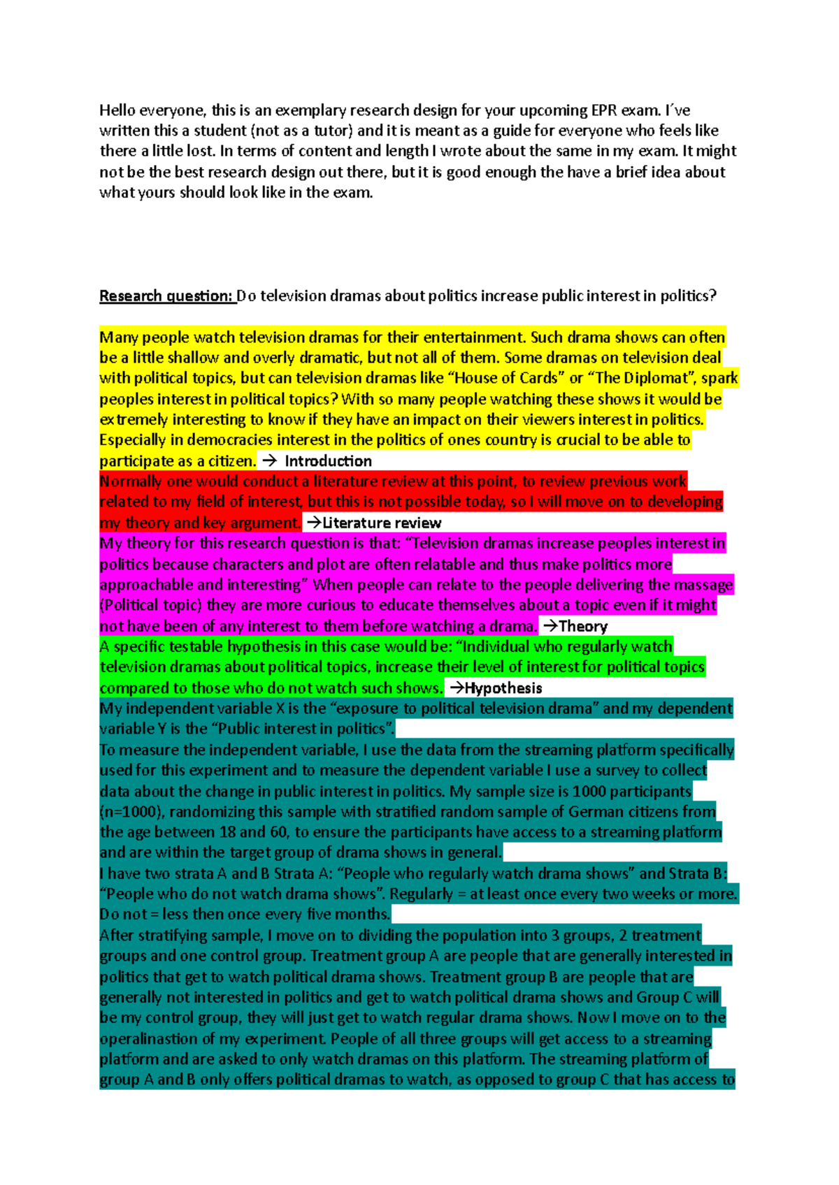 EPR Exam Guide: Exemplary Research Design on Political Dramas - Studocu