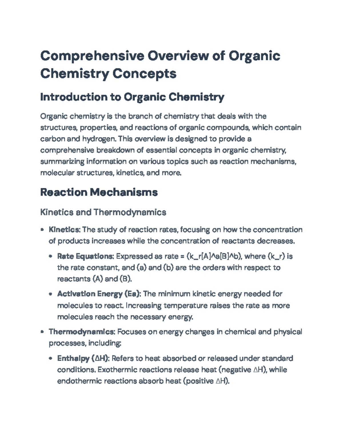 Comprehensive Overview of Organic Chemistry Concepts - CHEM101 ...