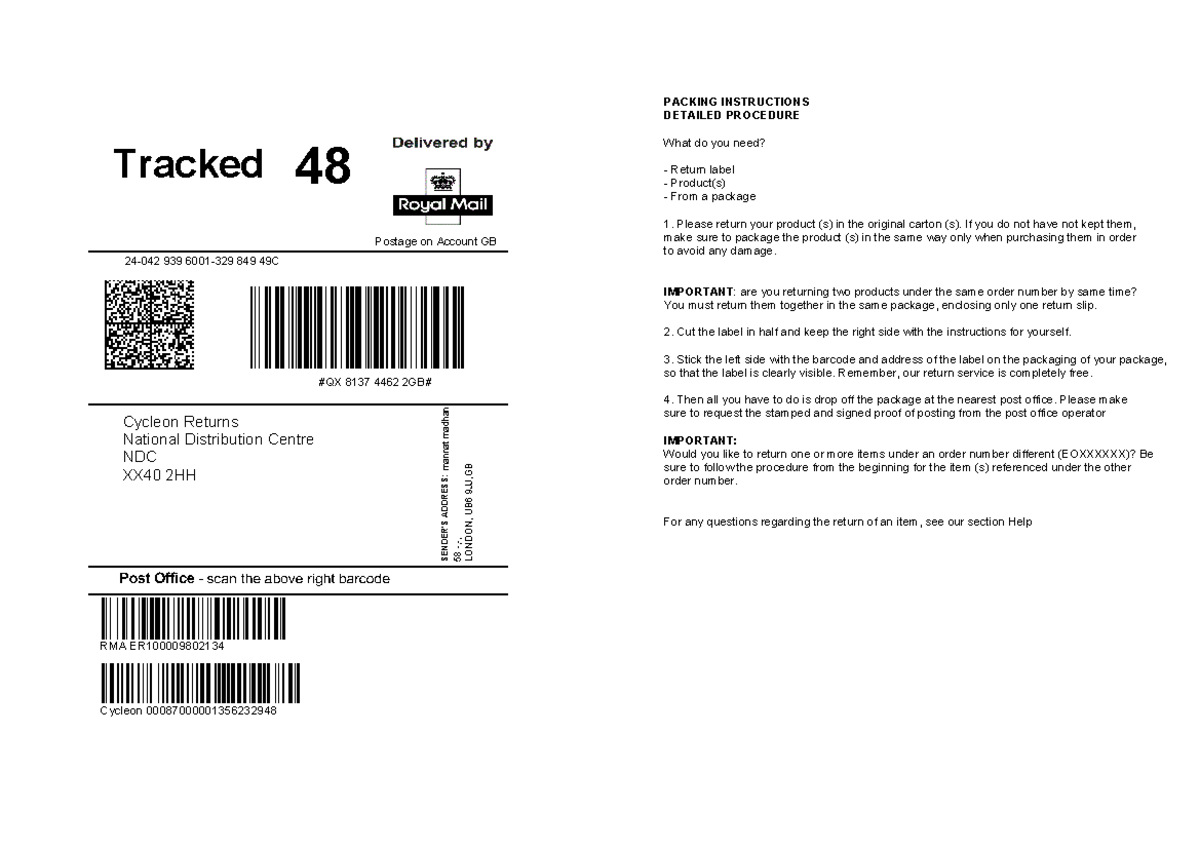 Return Label Instructions - Cycleon RMA Process - Studocu