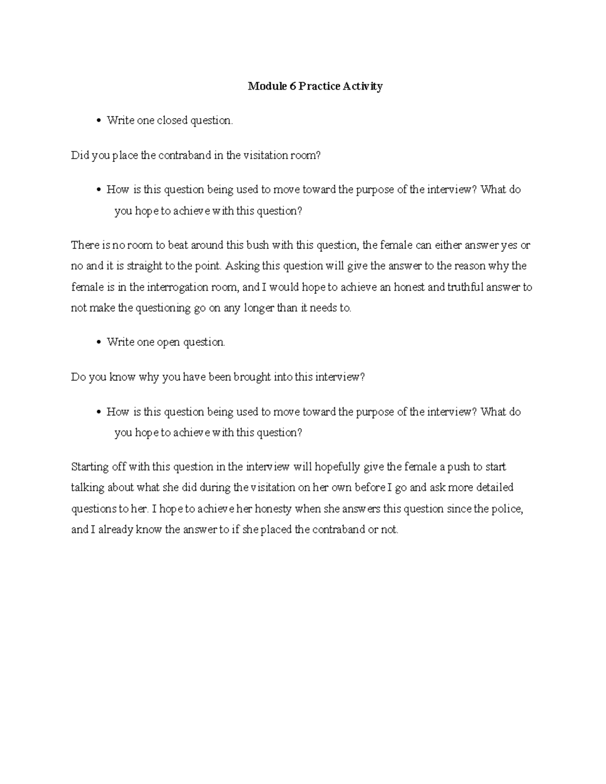 Module 6 Practice Activity on Questioning Techniques - Studocu