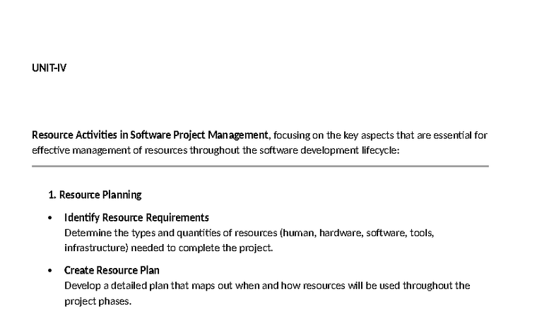 SPM Notes - Key Resource Management Activities in Software Projects ...