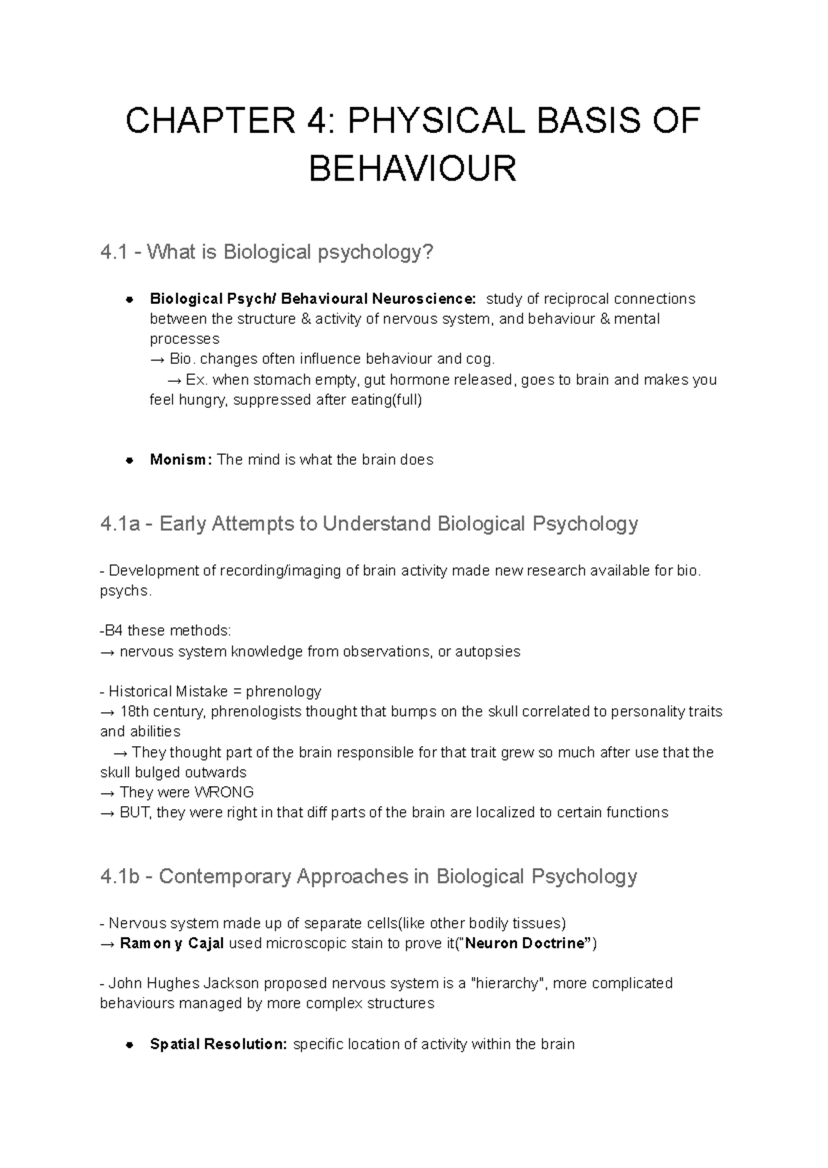 Psych Chapter 4 Notes: Biological Psychology Overview, PSYA01H3 - Studocu