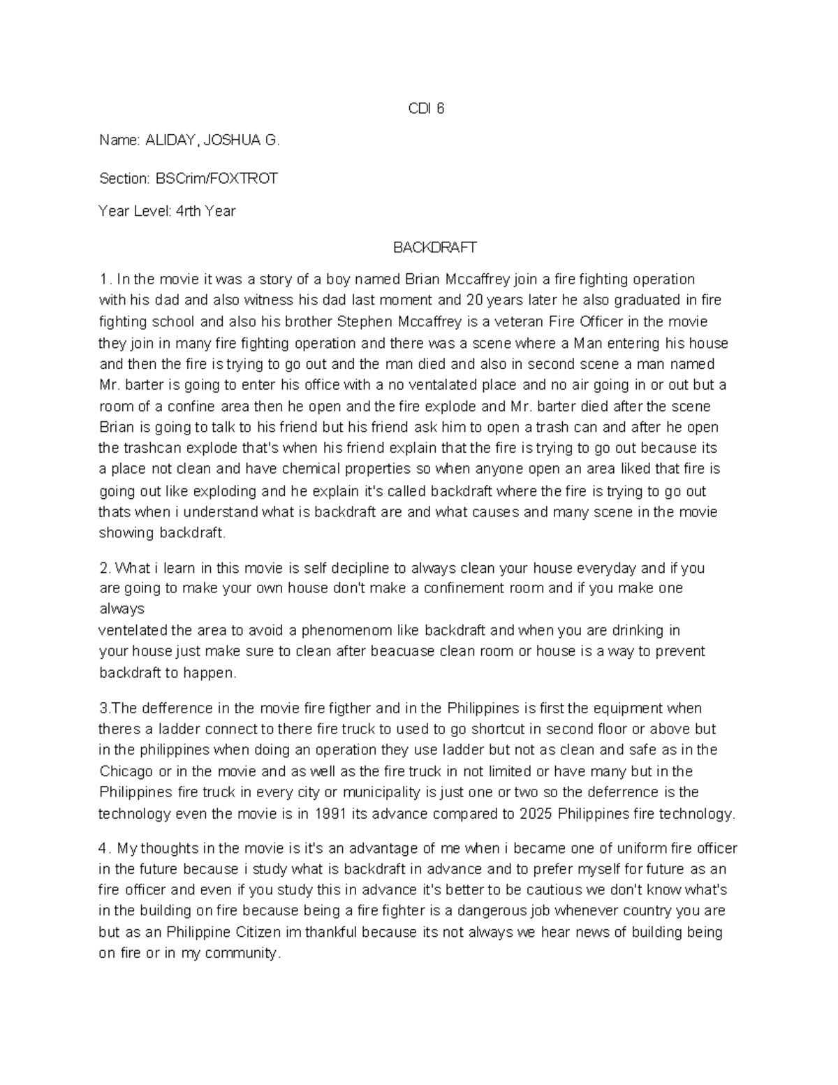 CDI 6 Final Exam Reflection on 