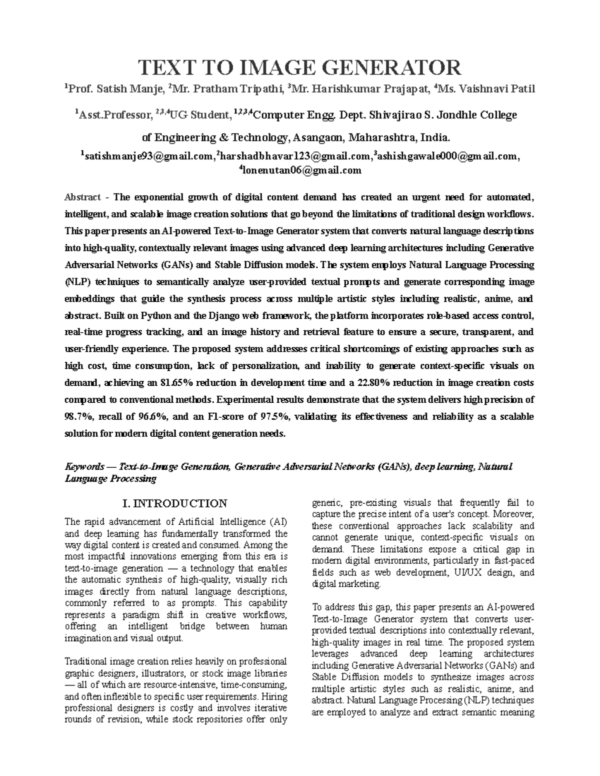 TEXT TO IMAGE GENERATOR: A Deep Learning Approach for AI-Driven Visuals ...