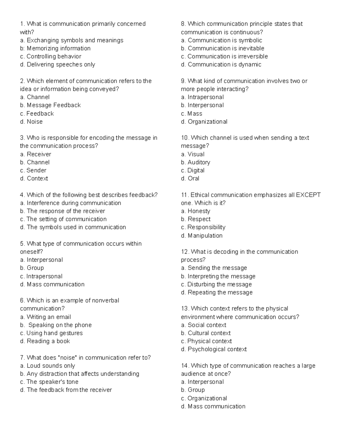 Purc - Communication and Globalization Practice Quiz - Studocu