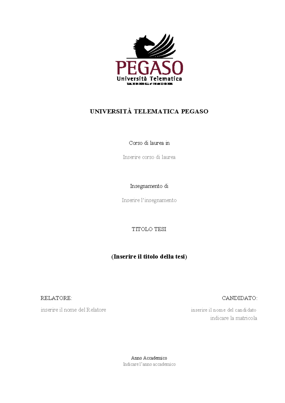 TESI Impaginazione Esempio per Corso di Laurea - Università Pegaso ...