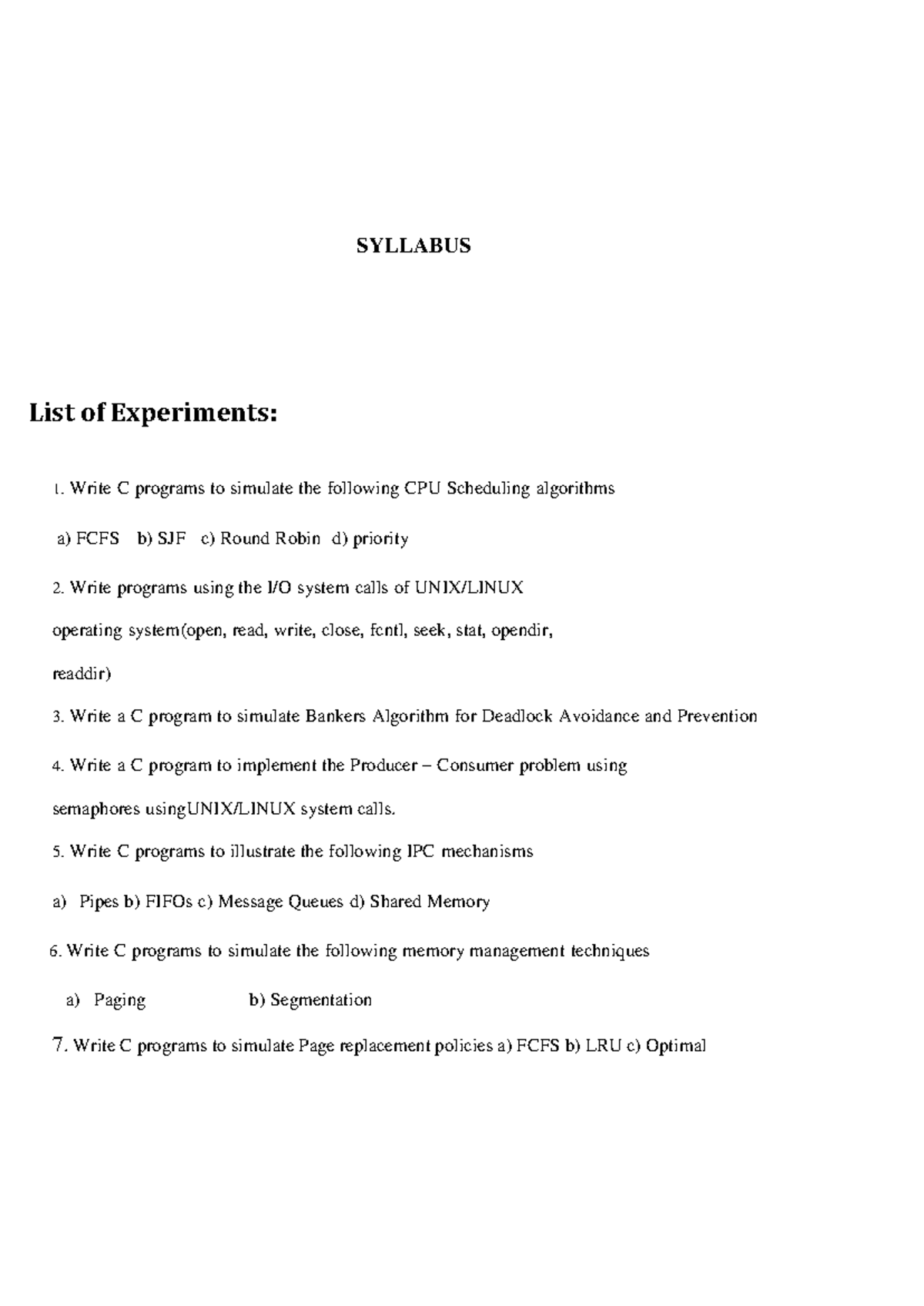 OS Lab Manual: C Programs for CPU Scheduling & System Calls - Studocu