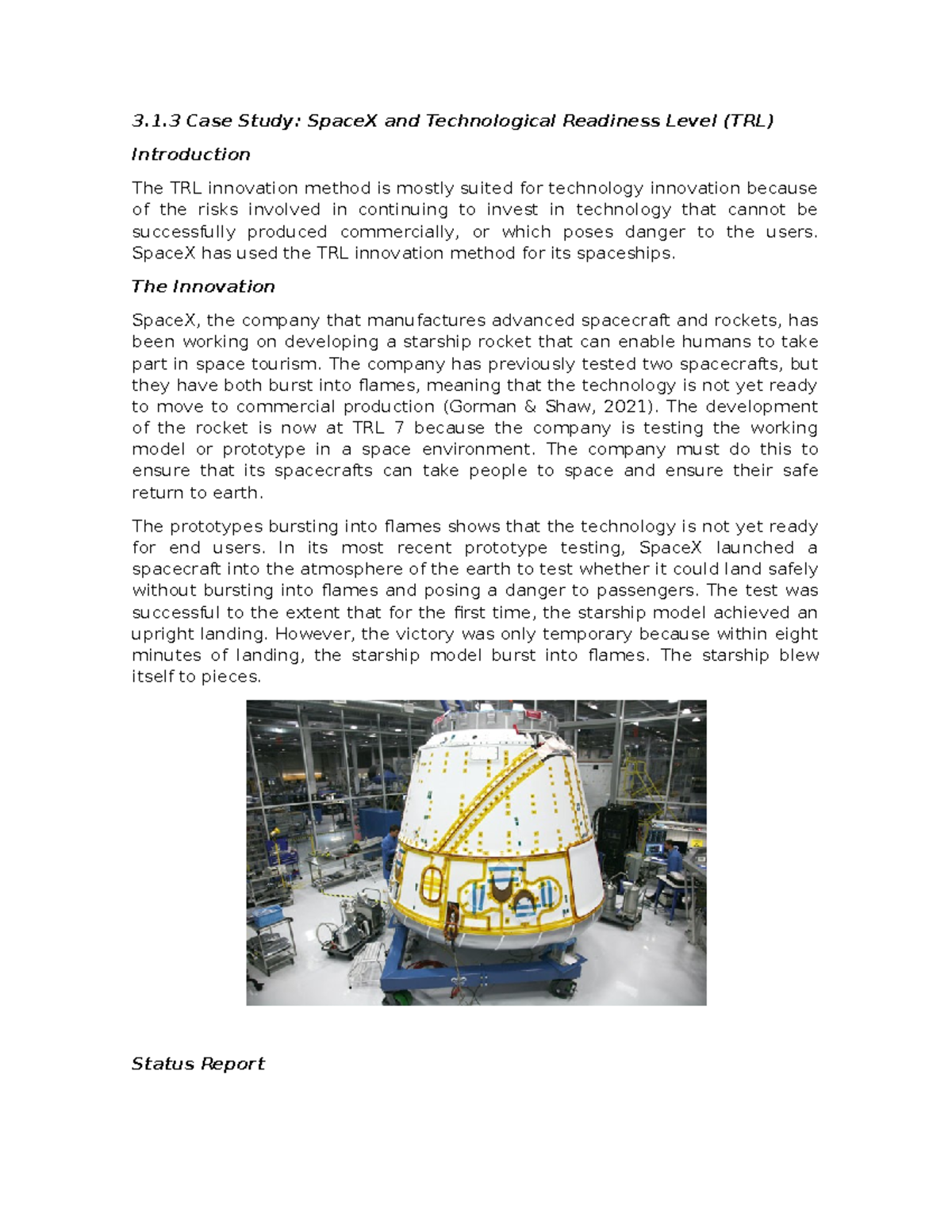3.1.3 Case Study: SpaceX and TRL Status Report Analysis - Studocu