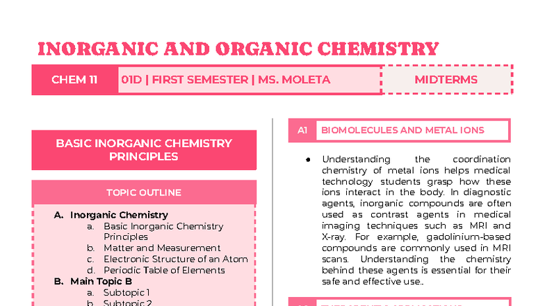 Inorganic Chemistry Principles Overview - CHEM 11 01D Midterm Study ...