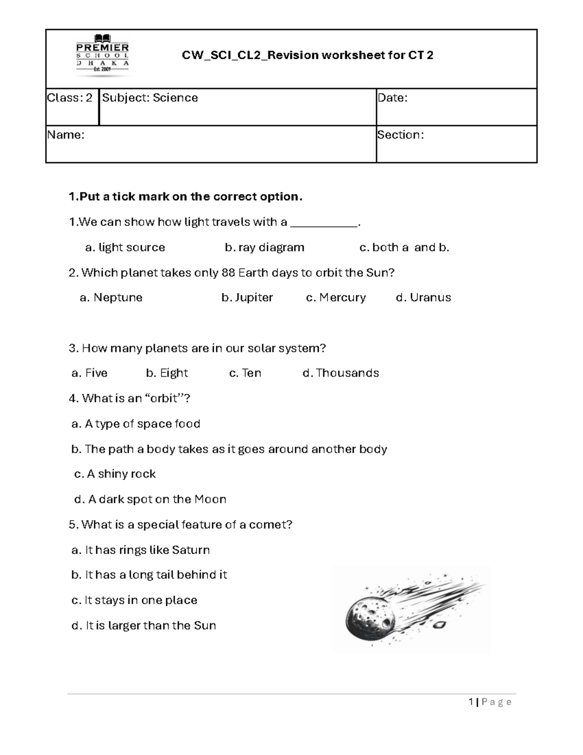 CW_SCI_CL2_Revision Worksheet for CT 2 - Science Class 2 - Studocu