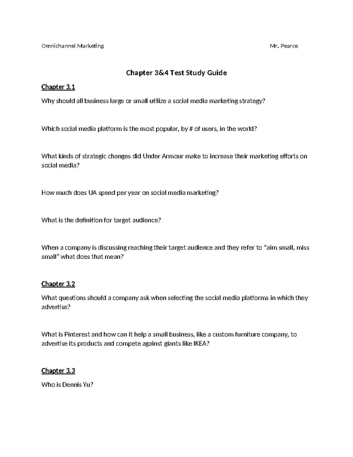 Ch 3 and 4 Test Study Guide Updated - Omnichannel Marketing Mr. Pearce ...