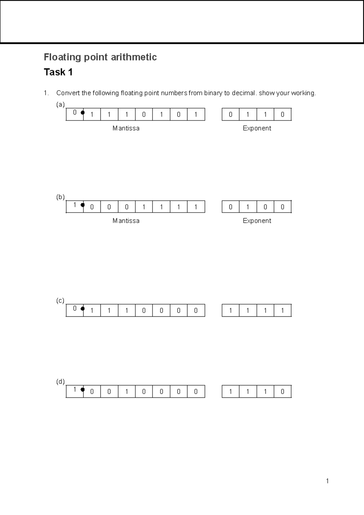 Data Types Worksheet 4: Floating Point Arithmetic Task Guide - Studocu