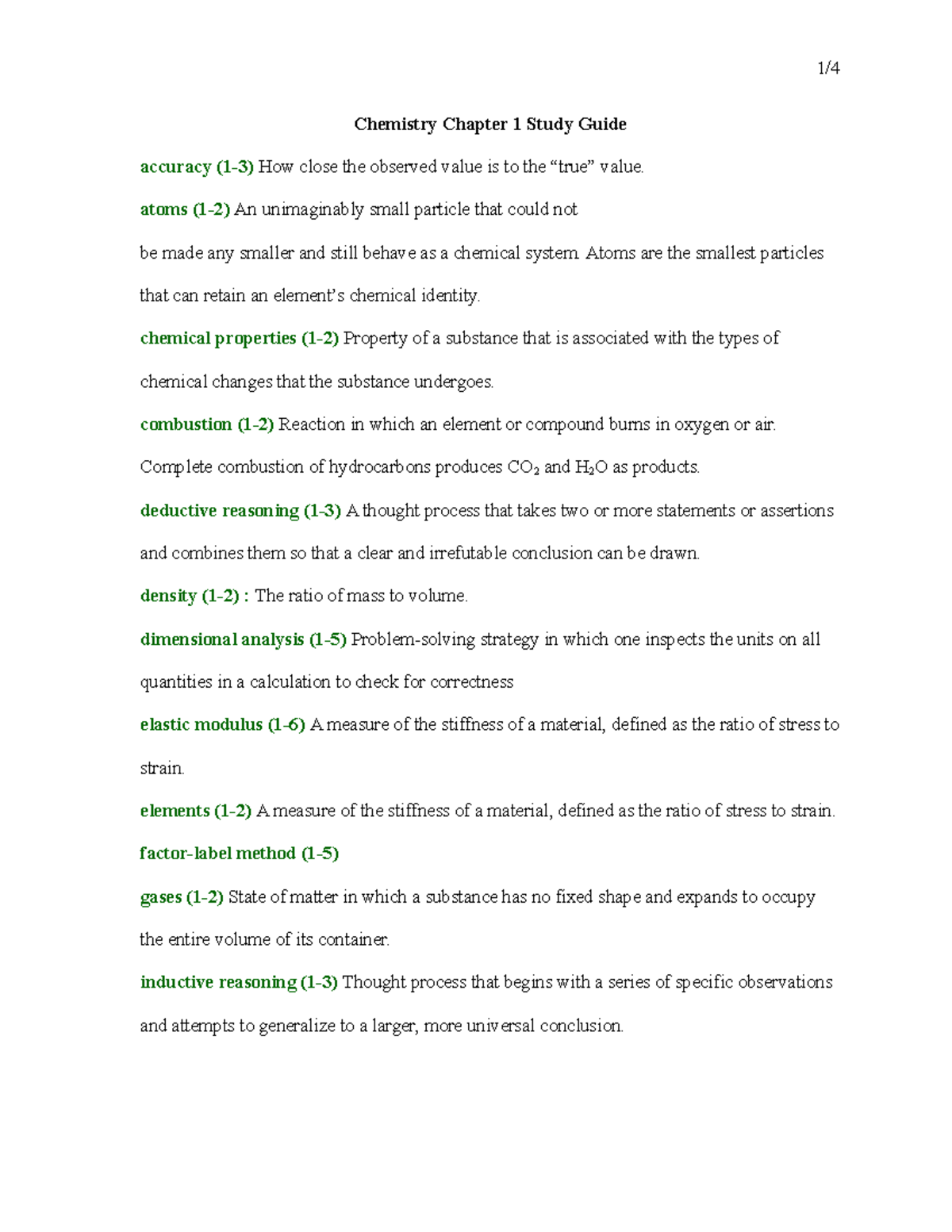 Chemistry Chapter 1 Study Guide - Chemistry Chapter 1 Study Guide ...