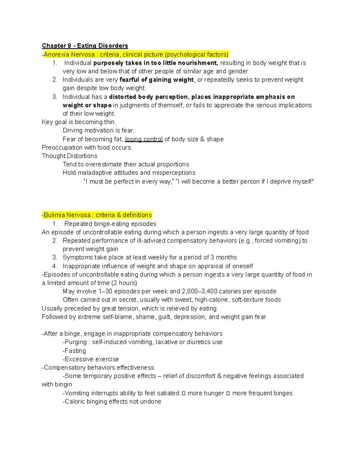 PSY 305 - Exam #3 Study Guide: Eating Disorders & Substance Use - Studocu