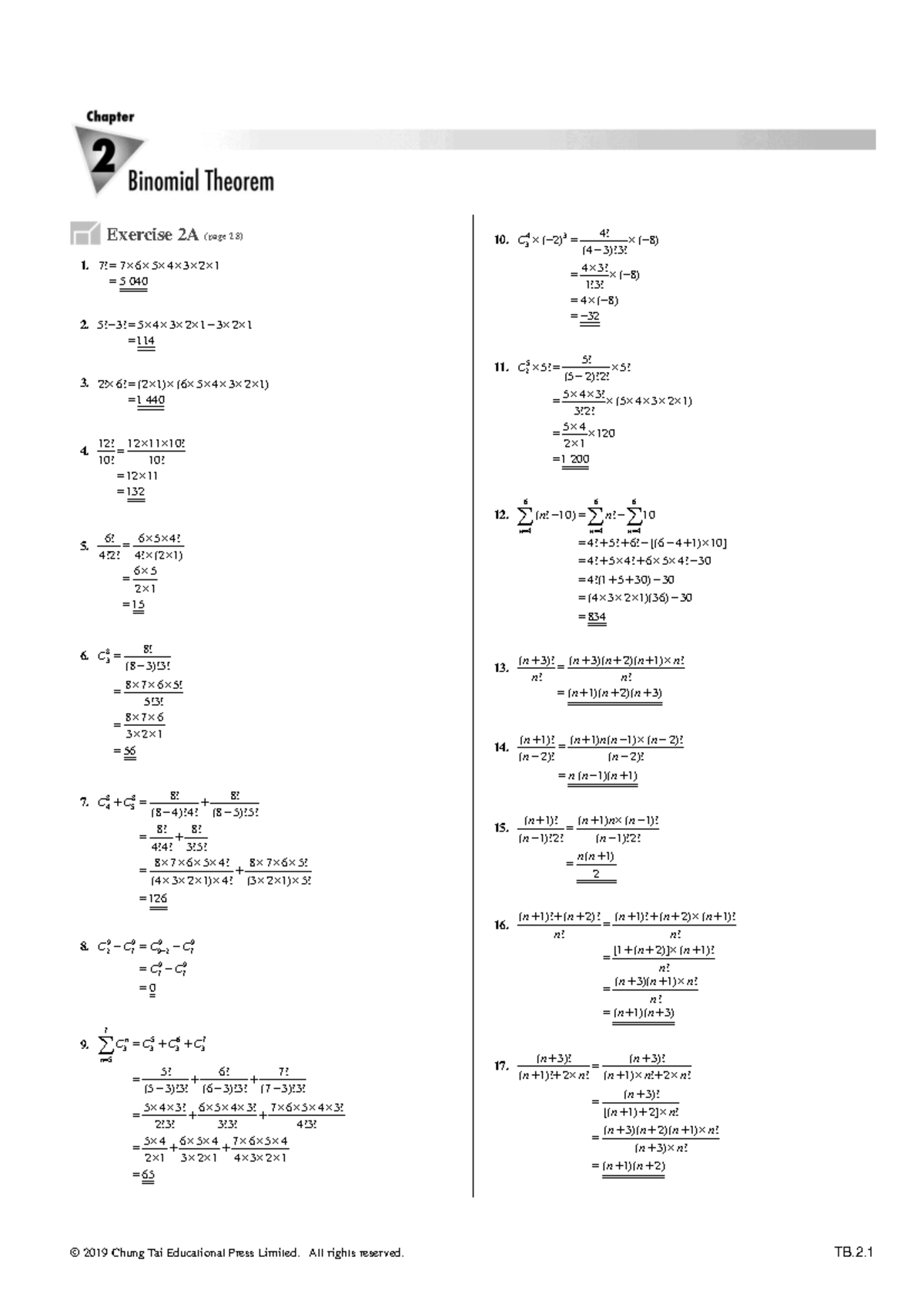 Ch02 Textbook Full Solutions: Algebra & Calculus C34 C25 C38 C48 C58 ...