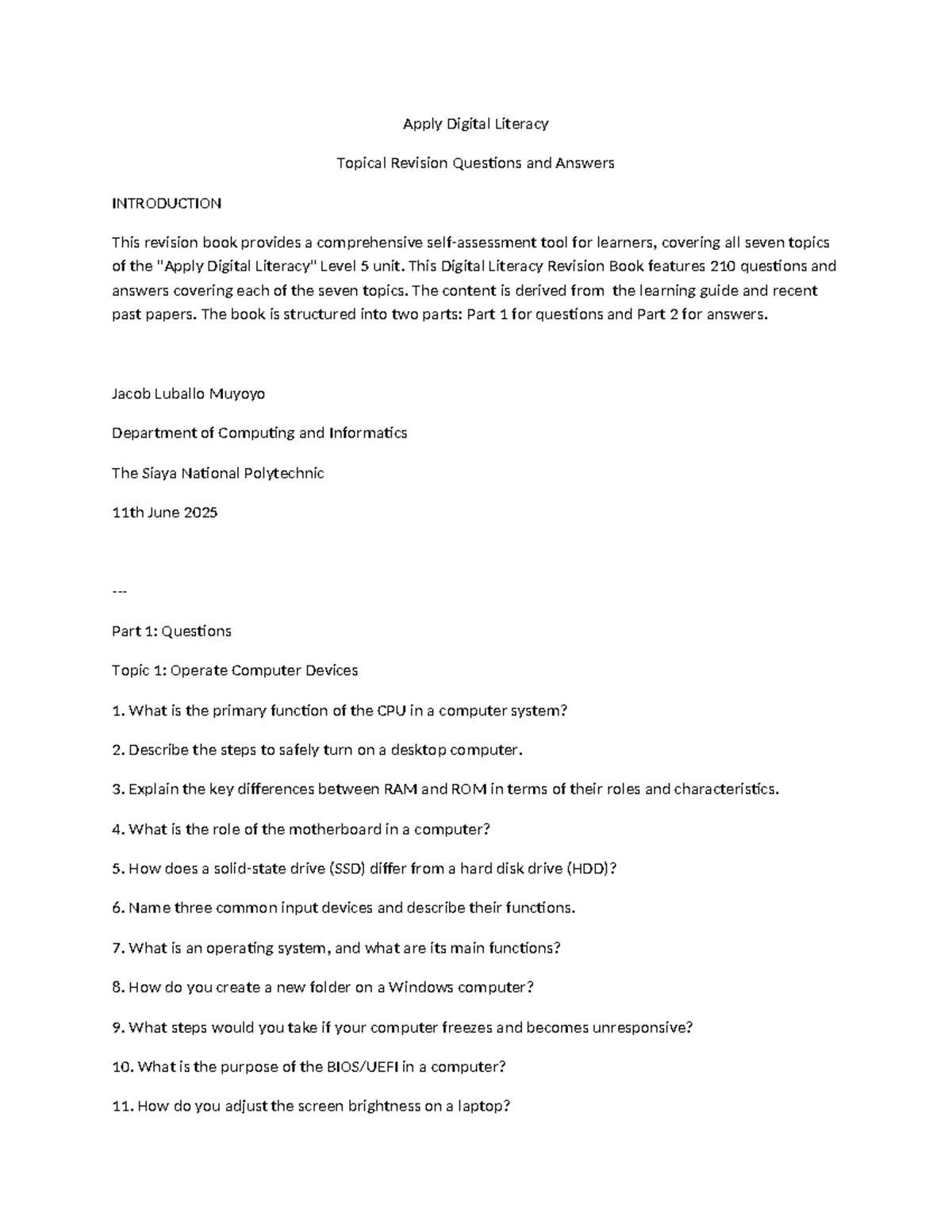 Digital Literacy Level 5 Revision Q&A Guide - Studocu