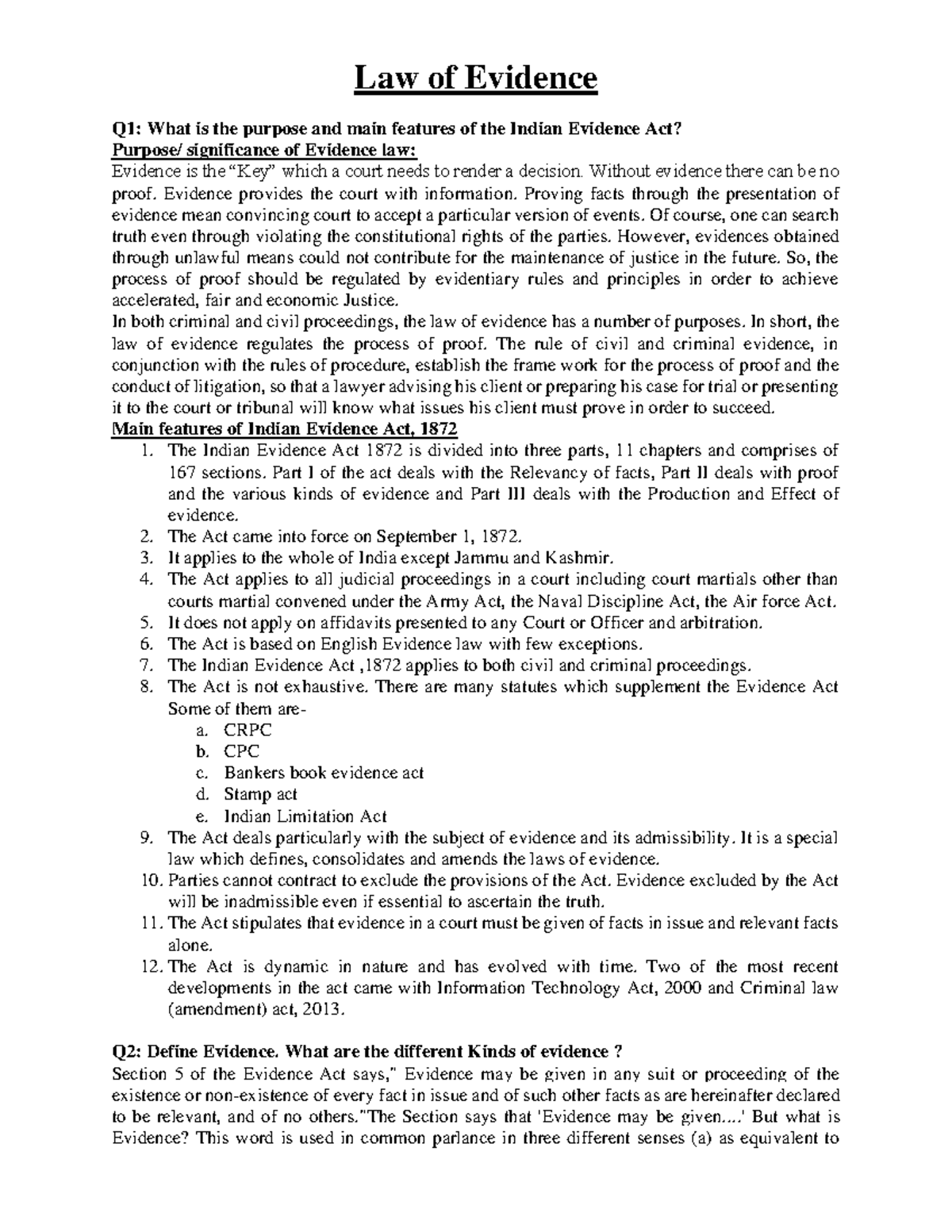 Law of Evidence: Key Concepts and Features of the Indian Evidence Act ...