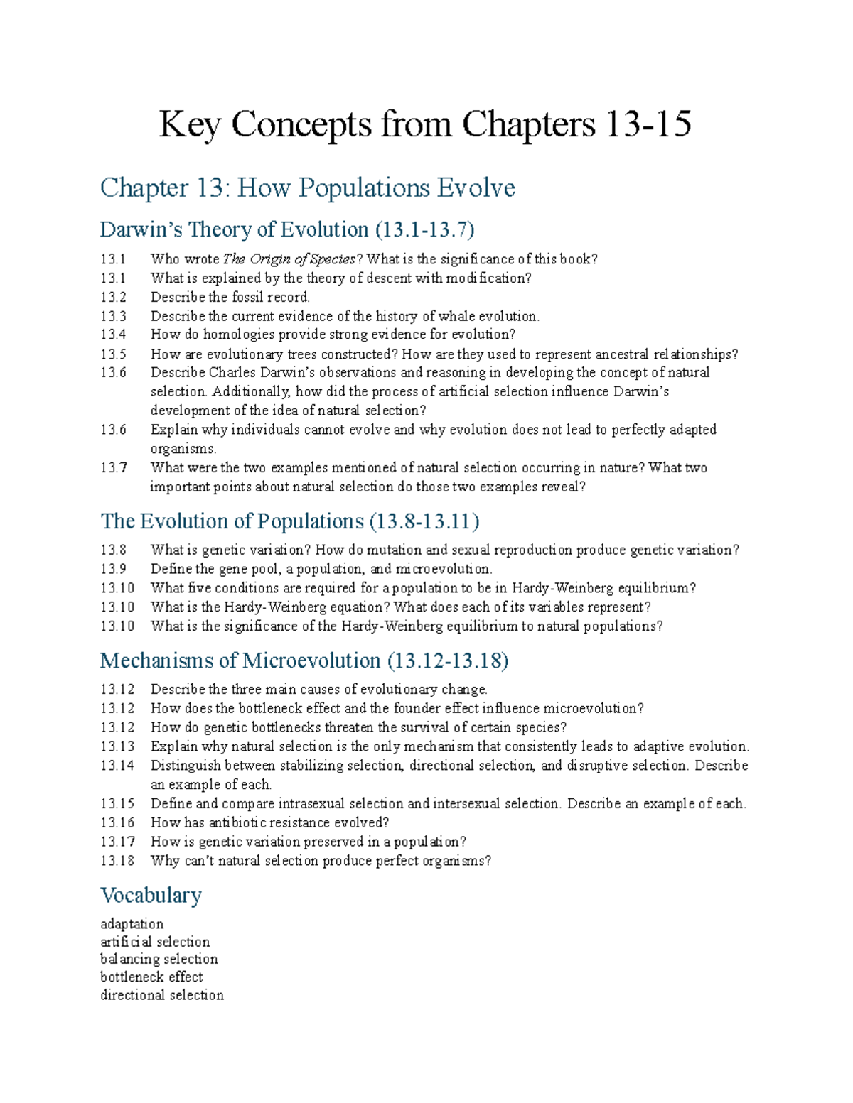 Chapter 13-15 Study Guide: Evolution, Species Concepts, and History ...