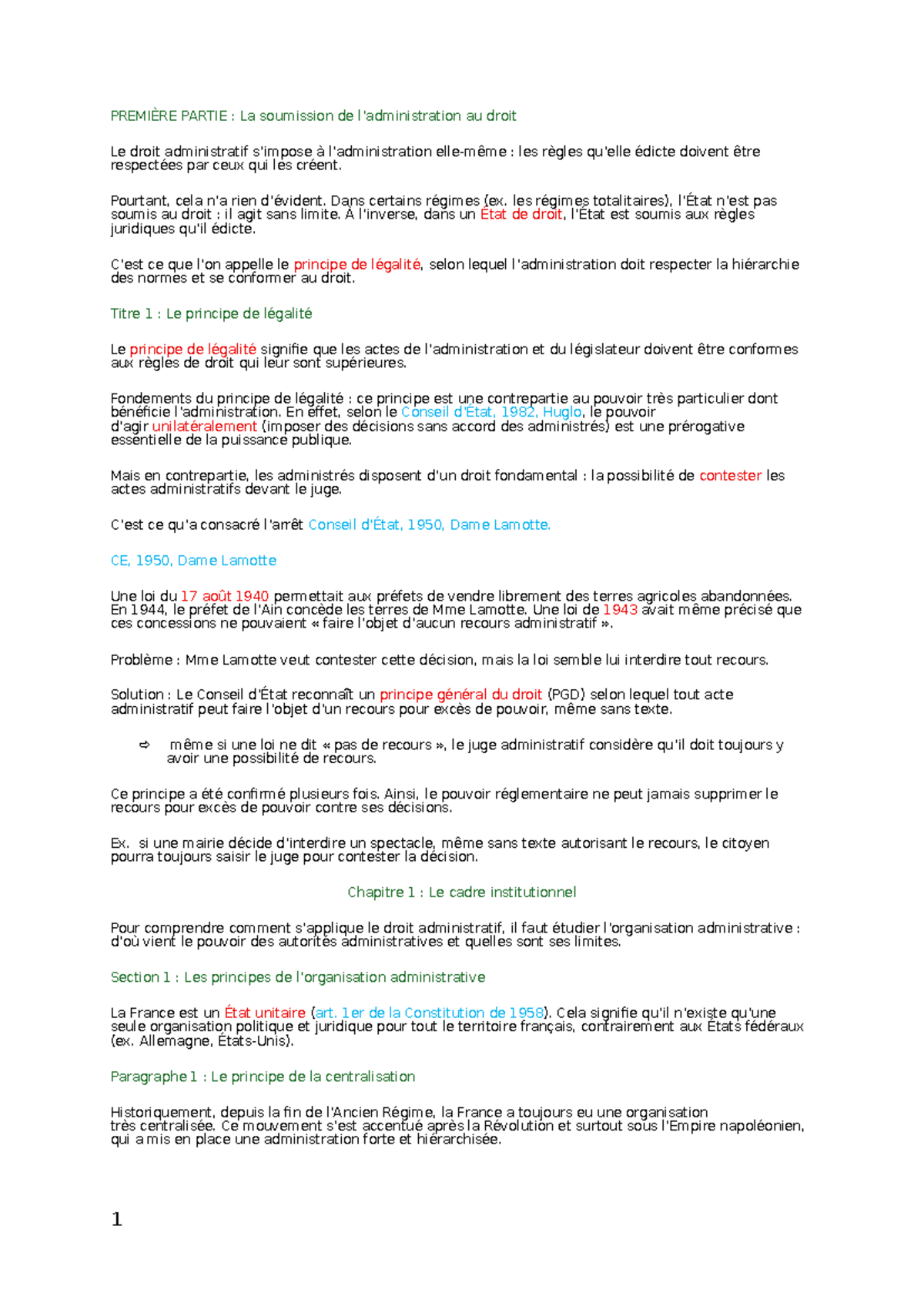 Fiche de Révision : Droit Administratif - Partie 1, Titre 1 - Studocu