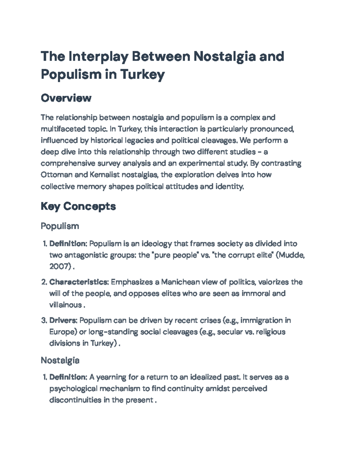 Nostalgia and Populism in Turkey: Survey and Experimental Study ...