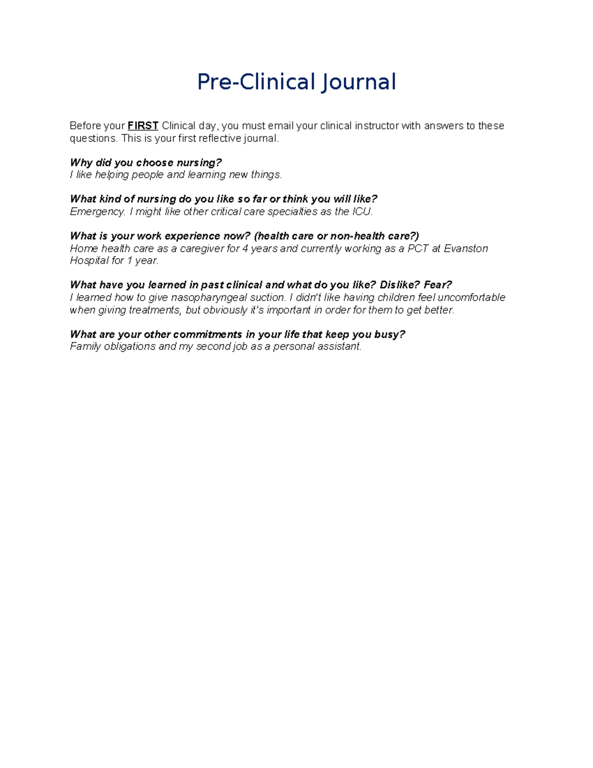 Pre-Clinical Journal: Reflections Before Your First Clinical Day - Studocu