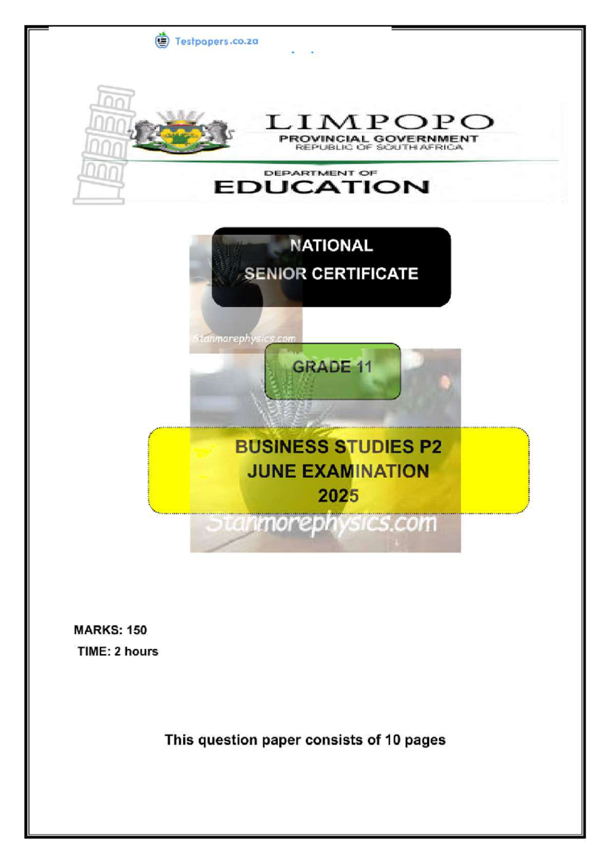 LP Business Studies Grade 11 June 2025 Exam Paper & Memo - Studocu