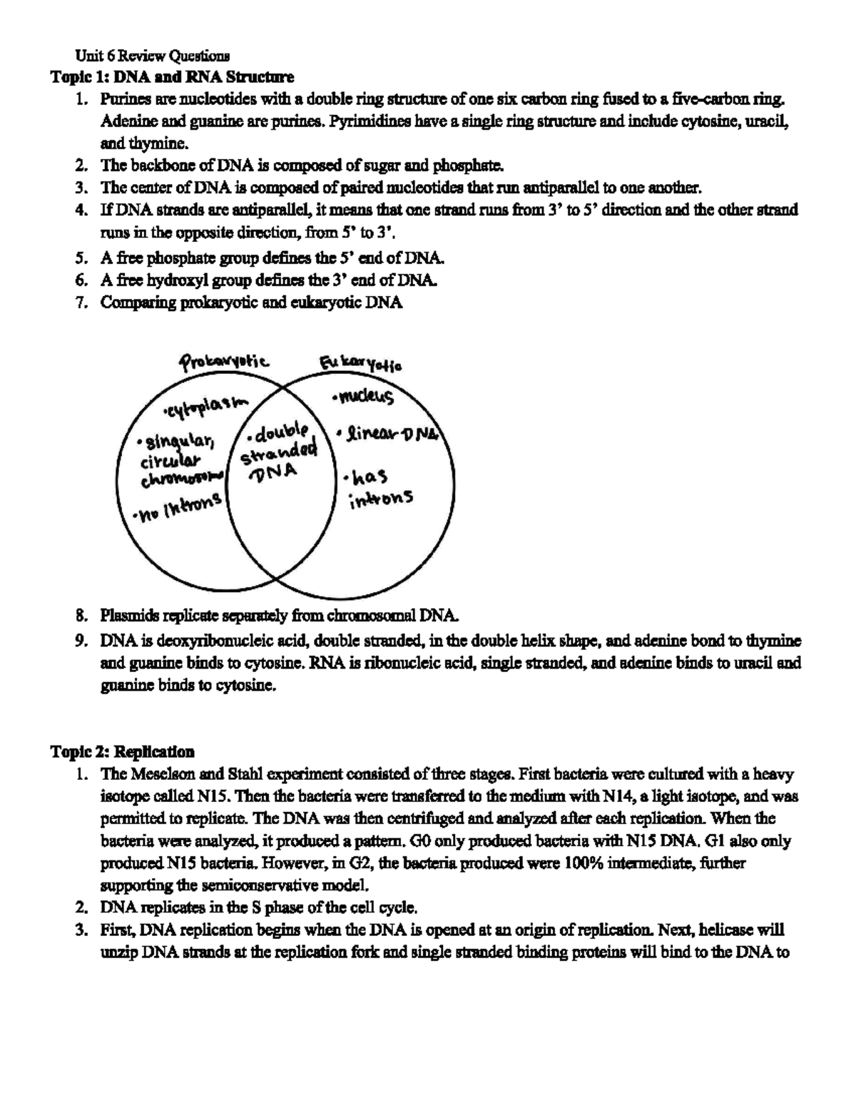 Unit 6 Review: Key Concepts on DNA, RNA, and Gene Expression - Studocu