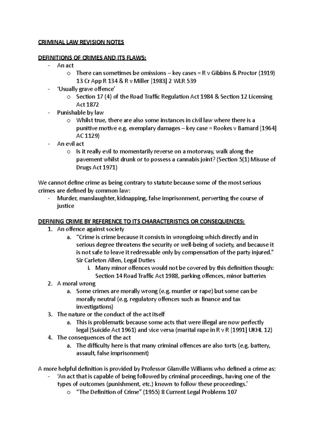 Criminal Law Revision Notes: Key Concepts & Case Summaries - Studocu