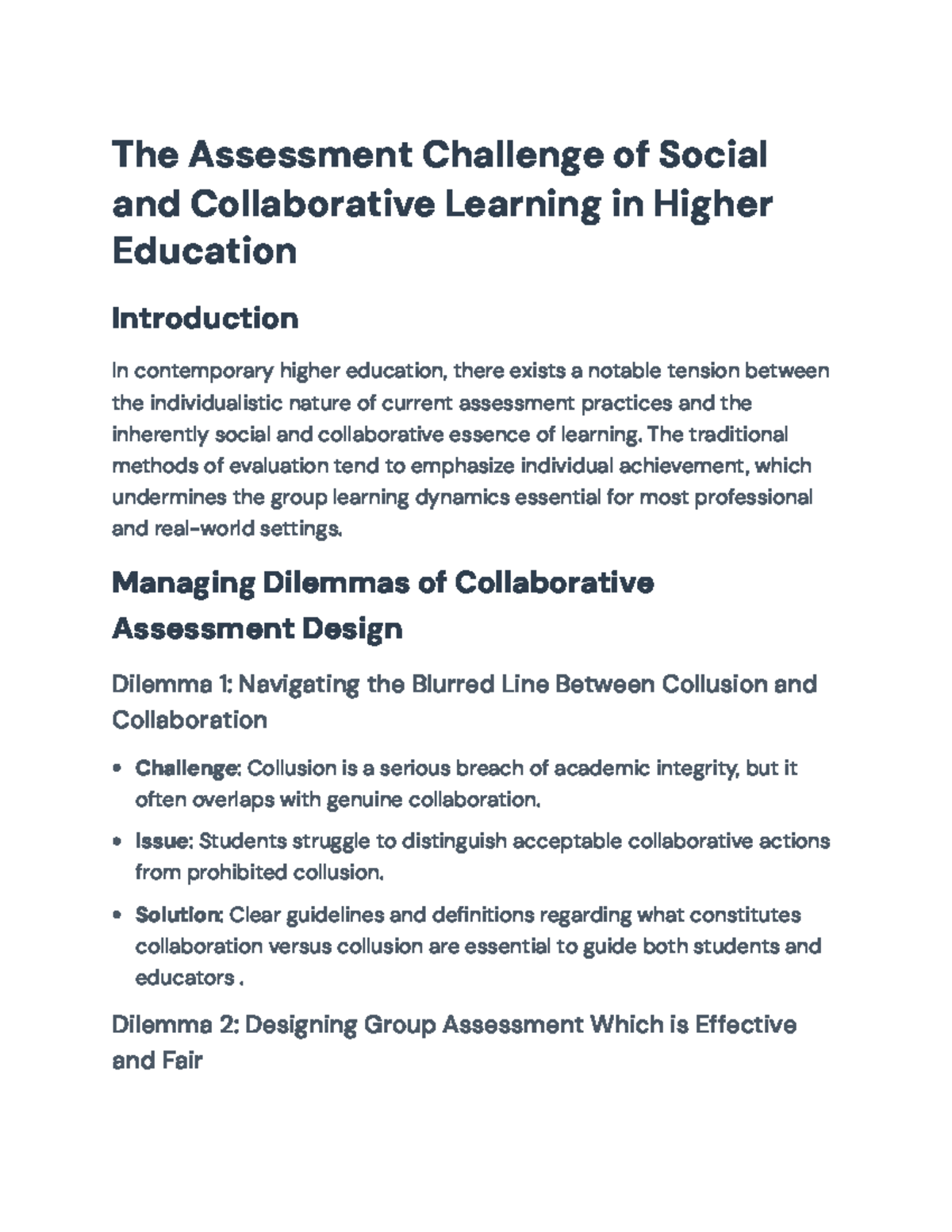 Assessing Collaboration in Higher Ed: Strategies & Challenges - Studocu