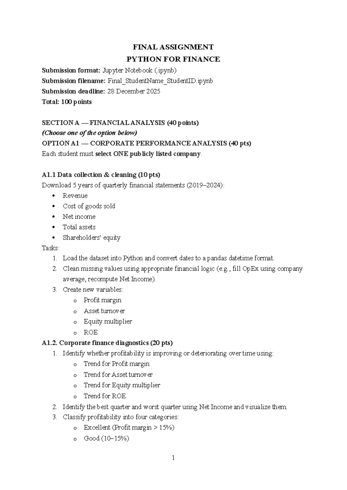 FINAL ASSIGNMENT: PYTHON FOR FINANCE (FIN 101) - Studocu