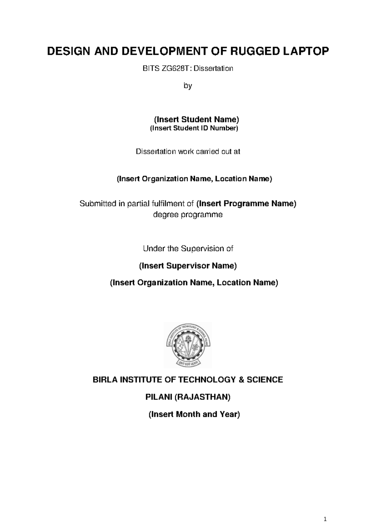 Mid Semester Report on BITS ZG628T: Designing Rugged Laptops - Studocu