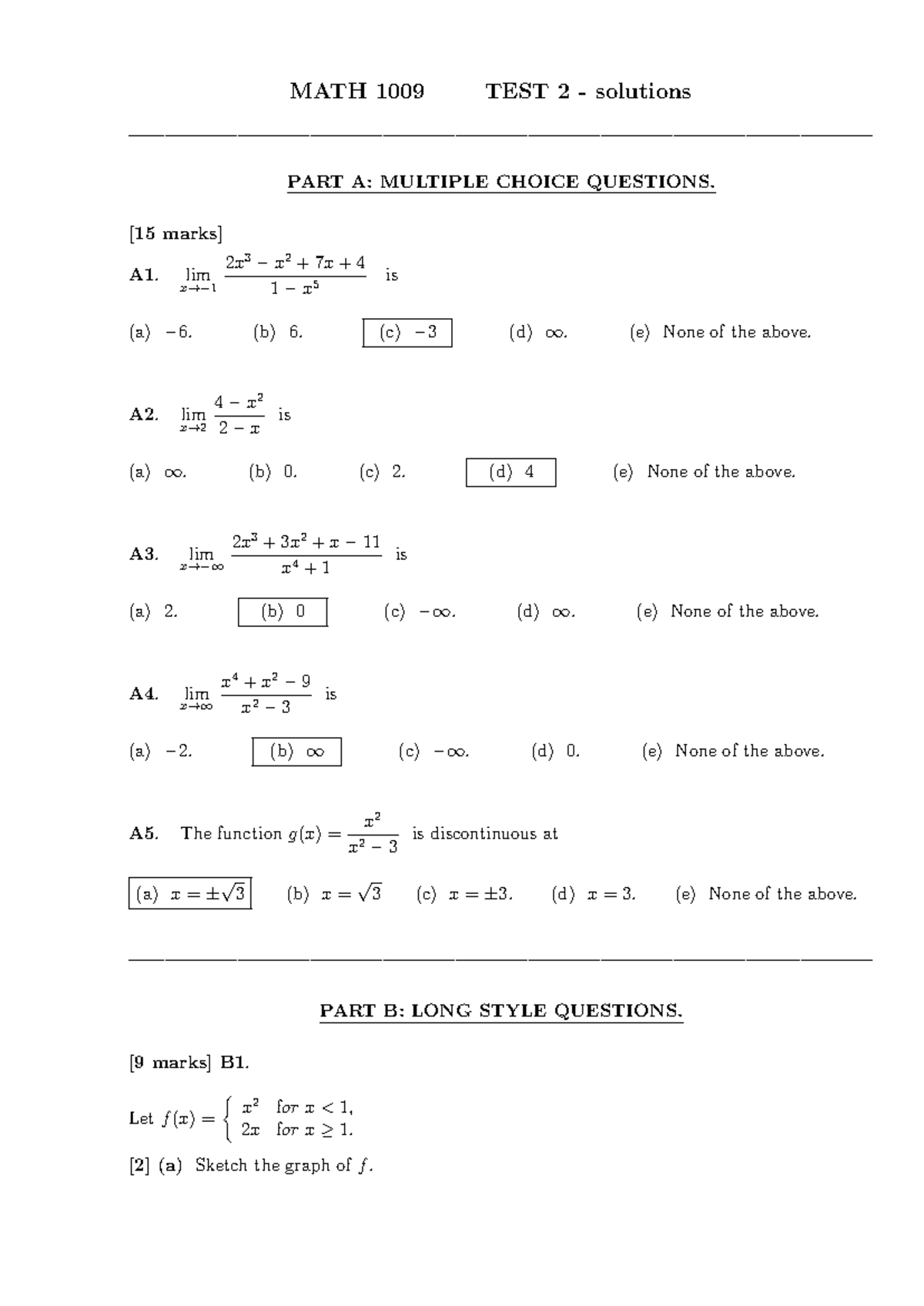 Test 2 2019, answer - MATH 1009 TEST 2 - solutions