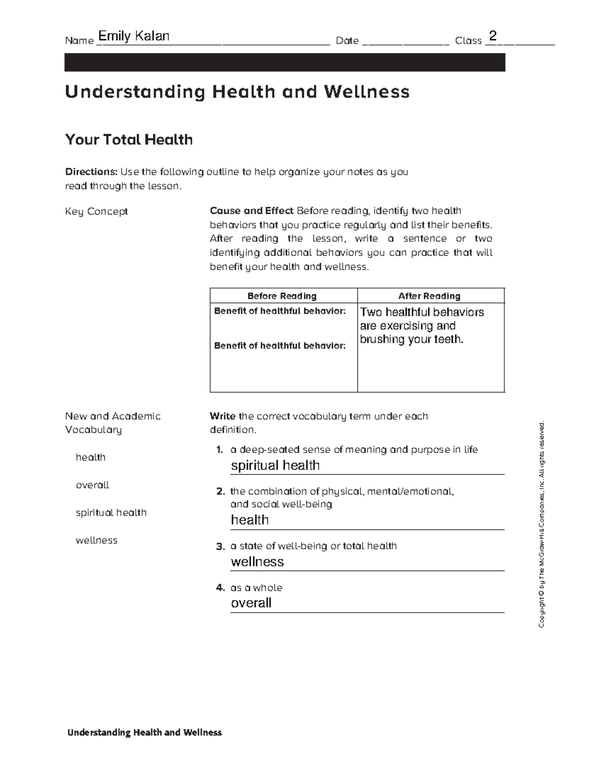 Health 1: Understanding Wellness and Total Health Worksheet - Studocu