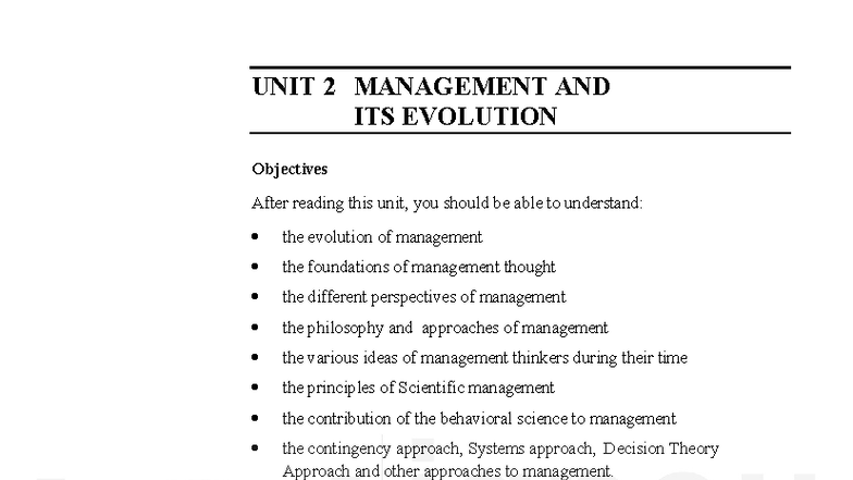 Introduction to Management: Unit 2 - Evolution and Perspectives of Mgmt ...