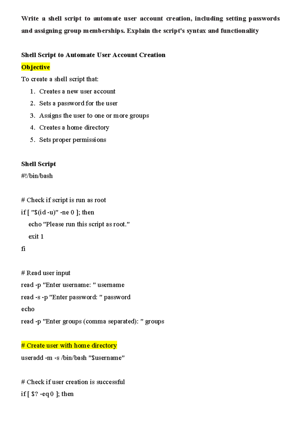 Shell Script for User Account Creation & Management - Studocu