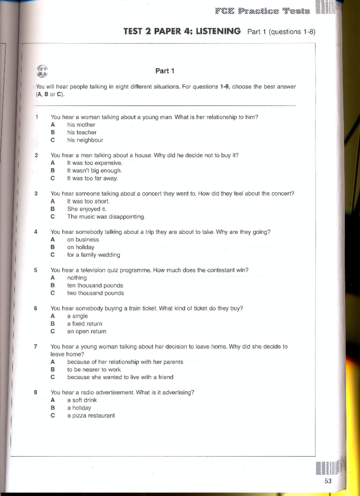 FCE Practice Tests TEST 2: Listening Comprehension Activities - Studocu